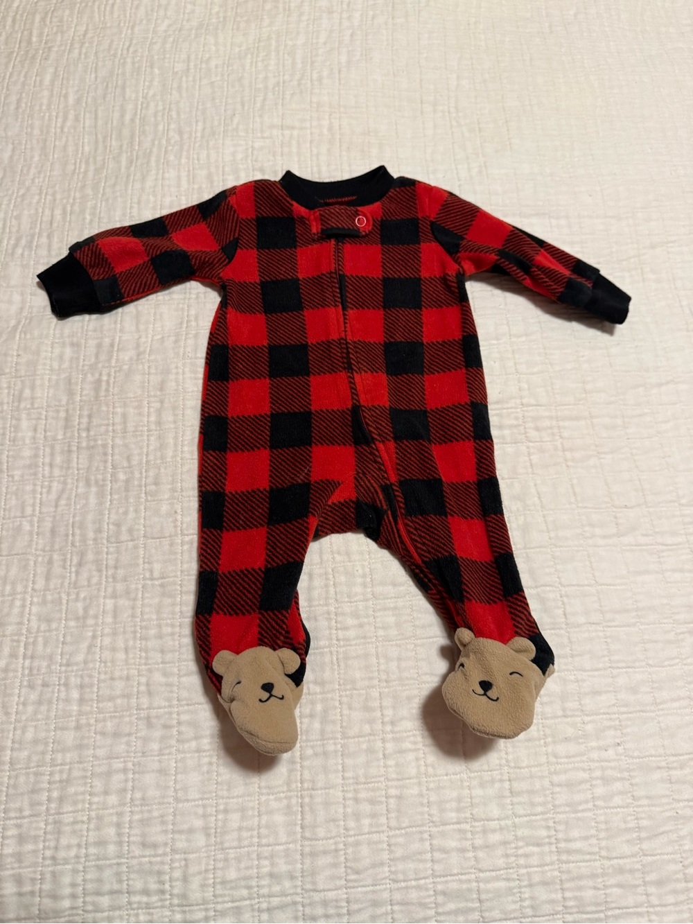 Red and Black Buffalo Plaid Footed One-Piece Pajamas size newborn